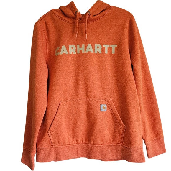 Carhartt Sweatshirt Womens L Orange Fleece Hoodie Relaxed Fit Workwear Cozy - Picture 2 of 13